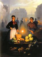 Petrus Van Schendel - A Market Stall By Moonlight